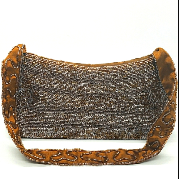 Vintage Beaded Brown Formal Clutch - Picture 1 of 8
